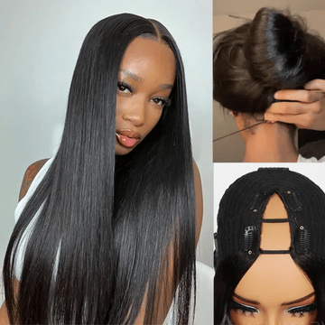Ready To Go Glueless V Part Wig Straight 100% Virgin Human Hair Upgrade u part Wig