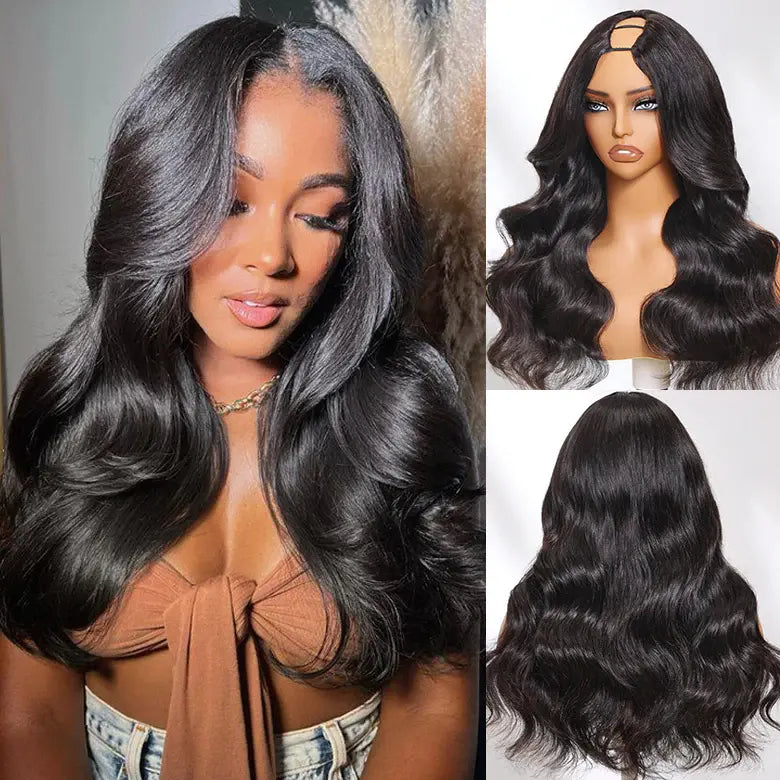 Ready To Go Glueless V Part Wig Body Wave 100% Virgin Human Hair With Drawstring Upgrade u part Wig