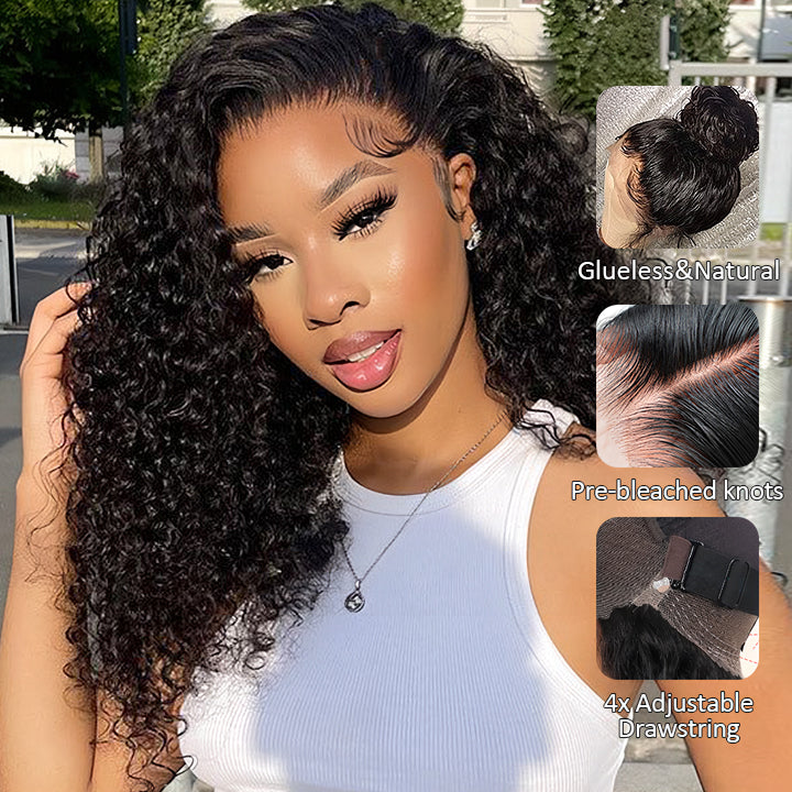 Water Wave Invisi-Strap Breathable 360 Lace Frontal Wigs Bleached Knots Pre Cut Human Hair Wigs