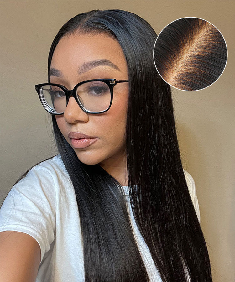 Minice Wear & Go Glueless Bone Straight Pre-cut Lace Wig Middle/Side C Part Human Hair Wig 180% Density