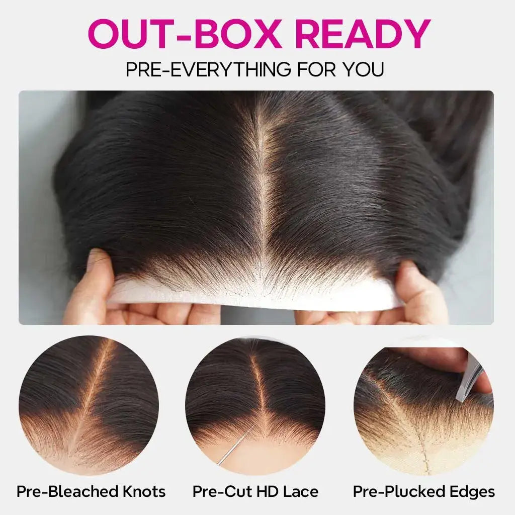 6x6 Pre-Cut Pre-Bleached Body Wave Glueless Lace Wig Human Hair 180% Density Pre Plucked