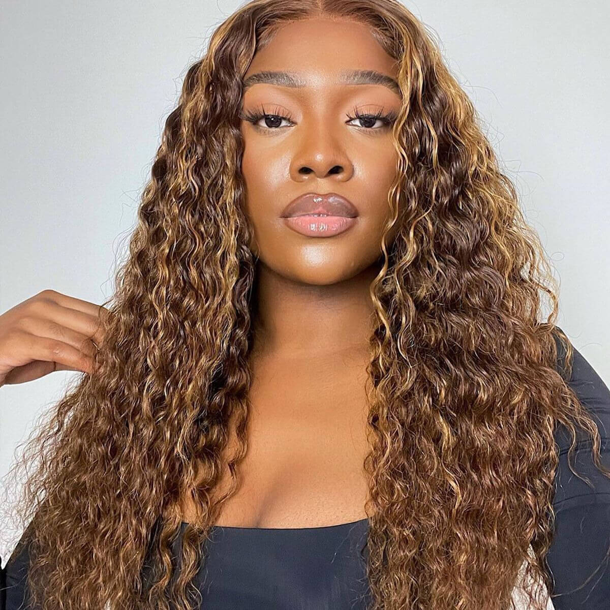 MINICE Brown and Blonde Highlight Deep Wave Wig 13x4 HD Lace Front Wigs Human Hair