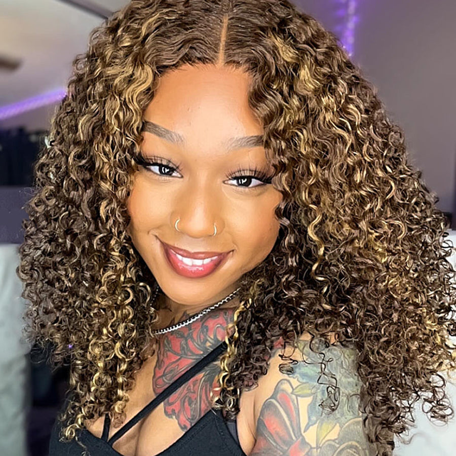 Minice Highlight Wig 6X6 Deep Wave Brown With Blonde Color Ready To Go Wig