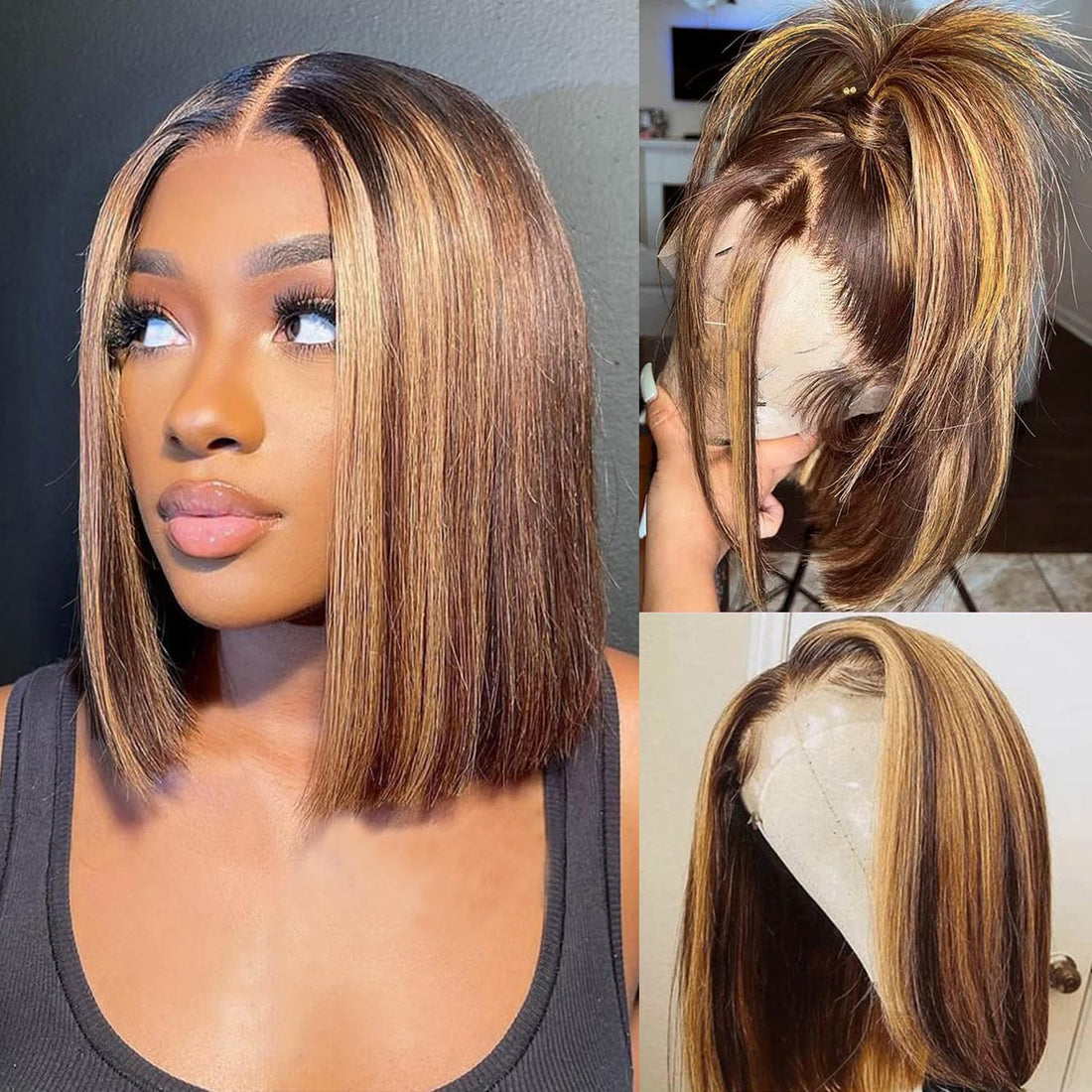 Blonde Highlight 4/27 Bob Wig Human Hair 13x4 Lace Front Wig Straight Hair Pre Plucked Super Sale