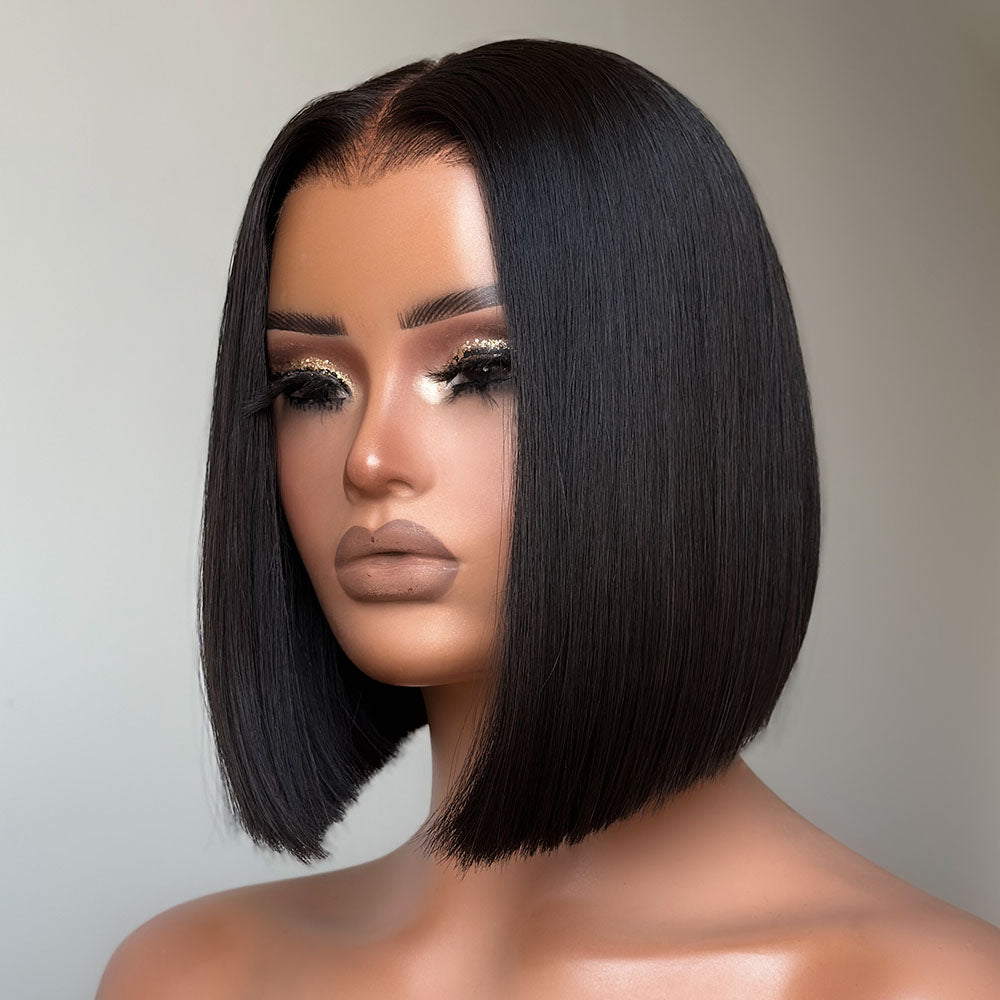 Adjustable Cap Virgin Human Hair Straight Bob HD Lace Wig