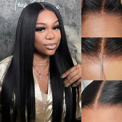 Minice Yaki Straight Put On and Go Glueless Lace Wigs 7x5 HD Lace Wig With Sexy Sparkle Sequin Lace-able Hijab Cap