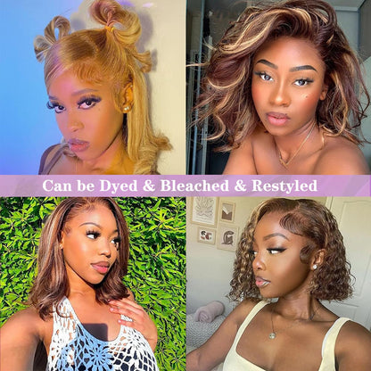 Blonde Highlight 4/27 Bob Wig Human Hair 13x4 Lace Front Wig Straight Hair Pre Plucked Super Sale