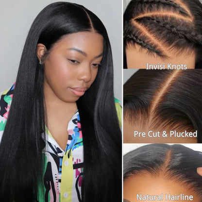 Minice Yaki Straight Put On and Go Glueless Lace Wigs 7x5 HD Lace Wig With Sexy Sparkle Sequin Lace-able Hijab Cap