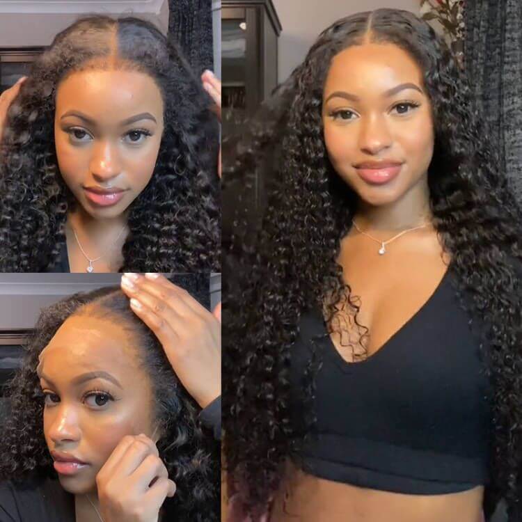 4C Hairline Pre Plucked 360 Invisi-String Snug Fit Kinky Curly Human Hair Natural Density with Curly Edges