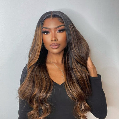 Brown Highlight Skin 13x4 Body Wave Lace Front Wig Virgin Hair