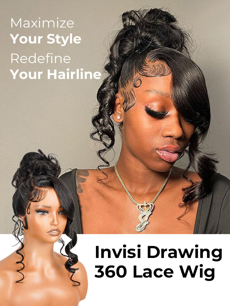 Glueless Invisi Drawing 360 Lace Wig Miss Buns With Side Part Bangs Pre-Styled Wig Human Hair