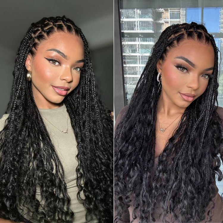 Full Lace Knotless Boho Curls Braided Long Wig Pre-braid Lightweight Super Natural Scalp