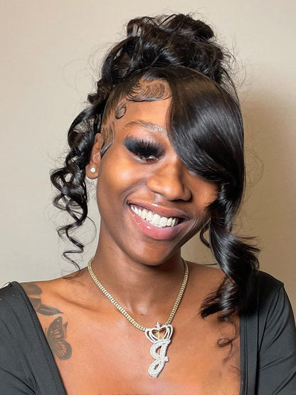 Glueless Invisi Drawing 360 Lace Wig Miss Buns With Side Part Bangs Pre-Styled Wig Human Hair