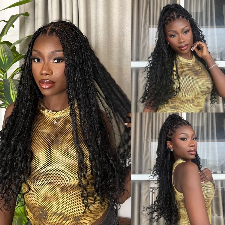 Full Lace Knotless Boho Curls Braided Long Wig Pre-braid Lightweight Super Natural Scalp