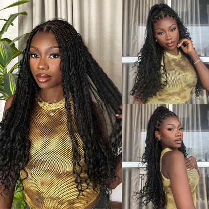 Full Lace Knotless Boho Curls Braided Long Wig Pre-braid Lightweight Super Natural Scalp