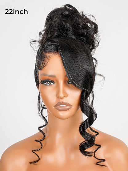 Glueless Invisi Drawing 360 Lace Wig Miss Buns With Side Part Bangs Pre-Styled Wig Human Hair