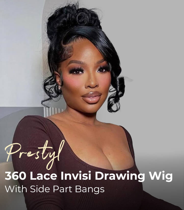 Glueless Invisi Drawing 360 Lace Wig Miss Buns With Side Part Bangs Pre-Styled Wig Human Hair