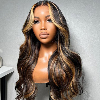 Brown Highlight Skin 13x4 Body Wave Lace Front Wig Virgin Hair