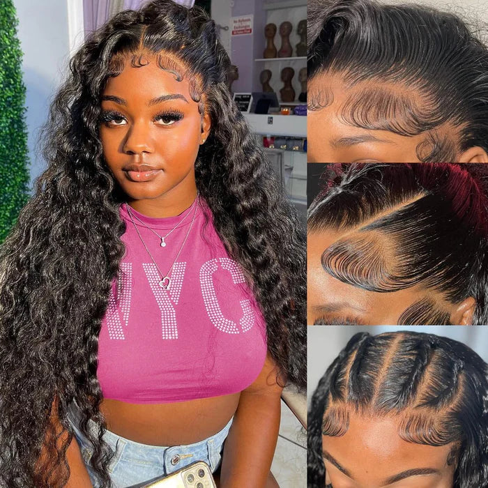 13X6 Deep Wave Lace Frontal Wigs Human Hair Natural Color Invisible HD Lace Wig Super Sale