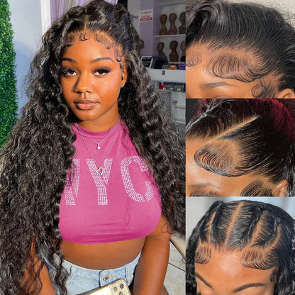 13X6 Deep Wave Lace Frontal Wigs Human Hair Natural Color Invisible HD Lace Wig Super Sale