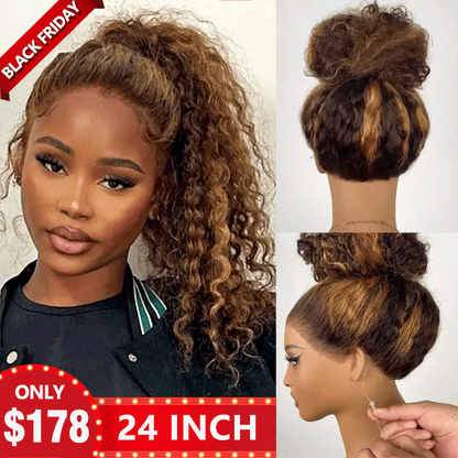 Minice Hair P4/27 highlight Invisible Strap 360 Lace drawstring Bleached Knot Pre-Cut Lace Optional