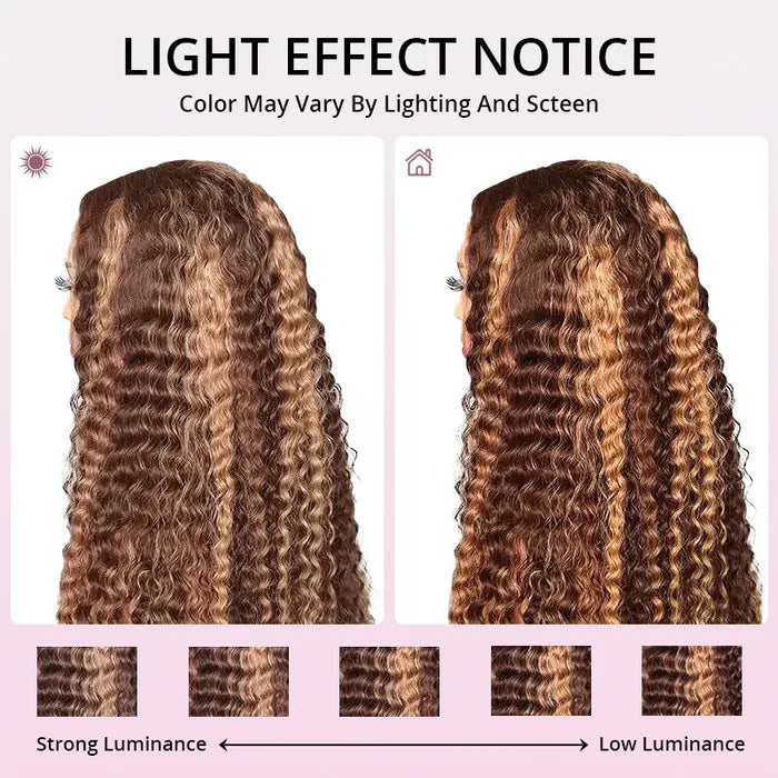 Code: M100F | Minice Honey Blonde Highlight 13X4 Lace Front Wigs Water Wave Pre Plucked Human Hair Wigs Super Sale