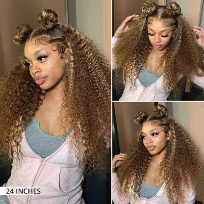 Code: M100F | Minice Honey Blonde Highlight 13X4 Lace Front Wigs Water Wave Pre Plucked Human Hair Wigs Super Sale