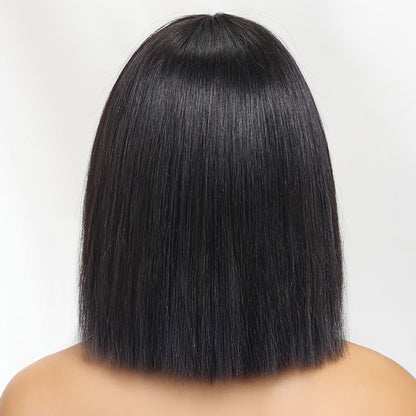Bone Straight Bob Wig With Blunt Cut Bangs Glueless Human Hair Wig Super Sale