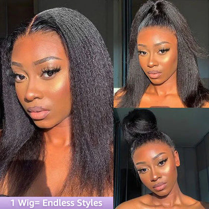 Minice Glueless Newborn Hairline Kinky Straight Invisi Strap Flexible Fit 360 Lace Front Glueless Wig With Bleached Knots