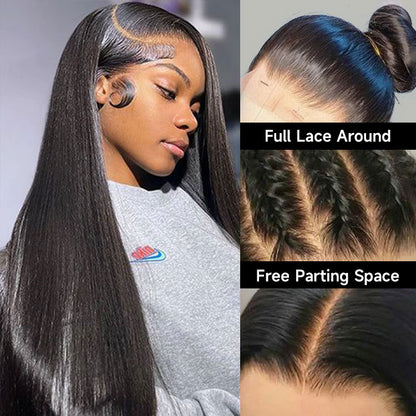 Virgin Human Hair Full Lace Wig Soft Straight Hair Full Scalp Lace Wigs 180% Density Natural Color