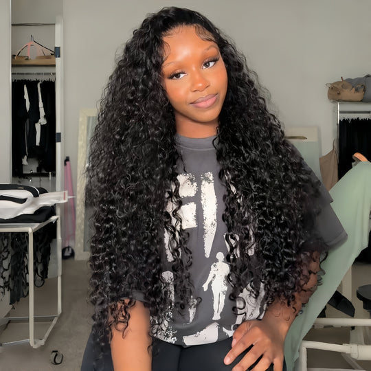 Minice 300% Density Luxury Deep Wave Virgin Human Hair Transparent HD 13X4 Lace Front Wig Pre-Plucked Hairline