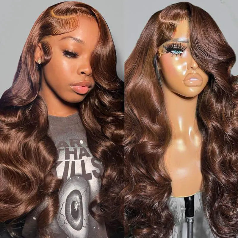 Minice Chocolate Brown Color Body Wave Wig 13x4 HD Lace Front Wig Human Hair