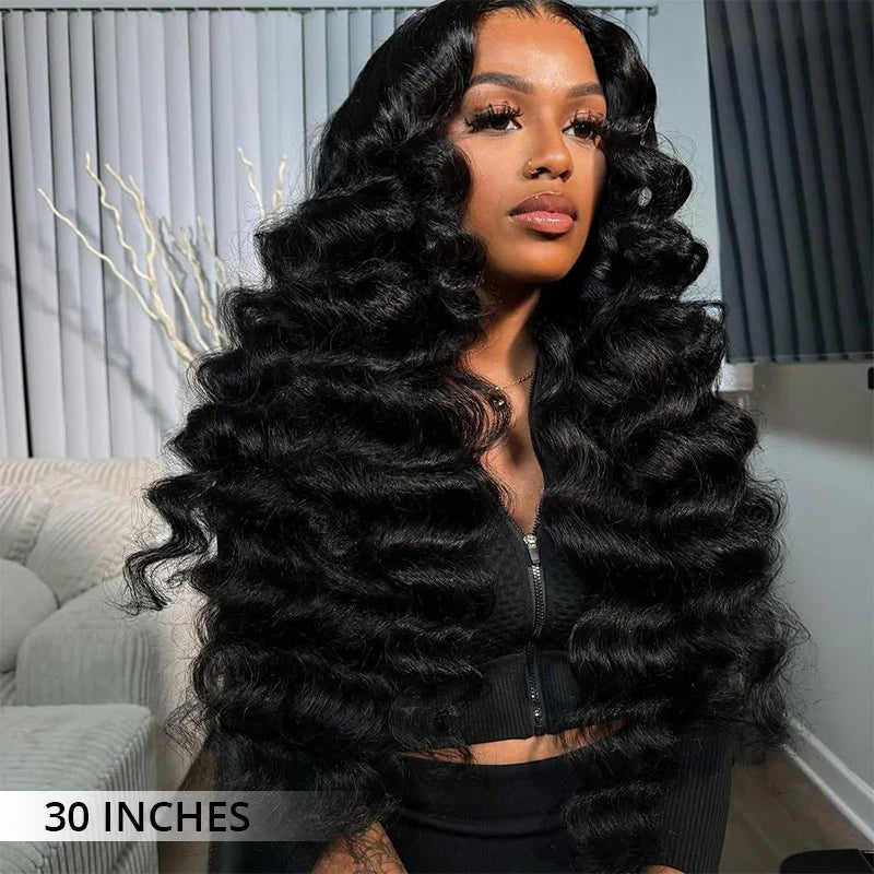 MiNice 300% Density Bouncy Wave Glueless Lace Front Wigs loose wave Virgin Human Hair 13x4/7x5/4x4 Optional