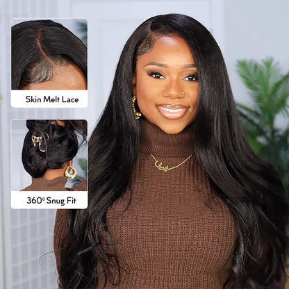 Minice Glueless Newborn Hairline Kinky Straight Invisi Strap Flexible Fit 360 Lace Front Glueless Wig With Bleached Knots