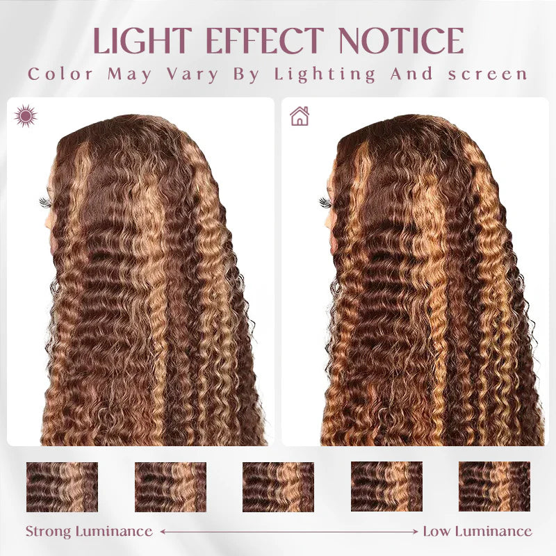 MINICE Brown and Blonde Highlight Deep Wave  Wig 13x4 HD Lace Front Wigs Human Hair