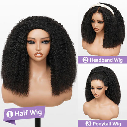 3 In 1 Half Wig Afro Kinky Curl Wear &amp; Go Drawsting Wig No Glue Need Flip Over Half Wig Seamless Clip In