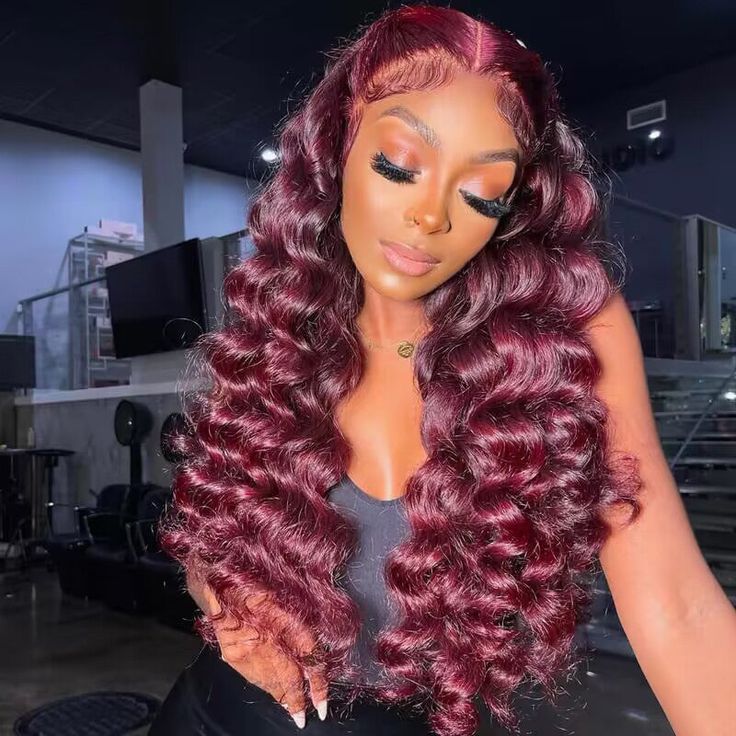 Burgundy 99J Loose Wave Wigs 13x4 Lace Front