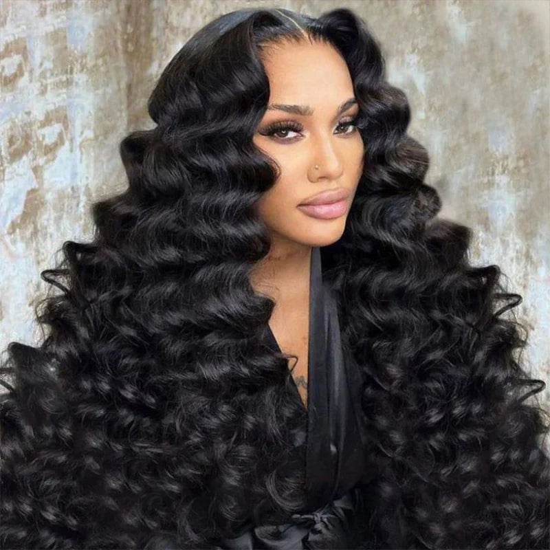 MiNice 300% Density Bouncy Wave Glueless Lace Front Wigs loose wave Virgin Human Hair 13x4/7x5/4x4 Optional