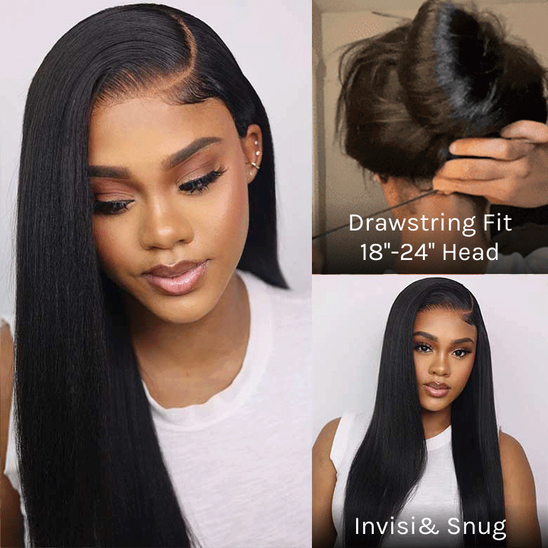 Flash Sale Yaki Straight Put On and Go Glueless Wig 6x4.5/13x4 Bye Bye Knots Pre-Cut Lace Light Kinky Straight