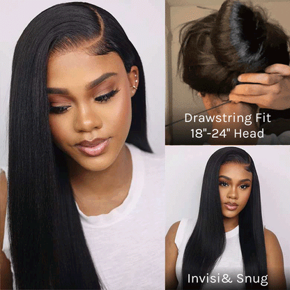 Flash Sale Yaki Straight Put On and Go Glueless Wig 6x4.5/13x4 Bye Bye Knots Pre-Cut Lace Light Kinky Straight