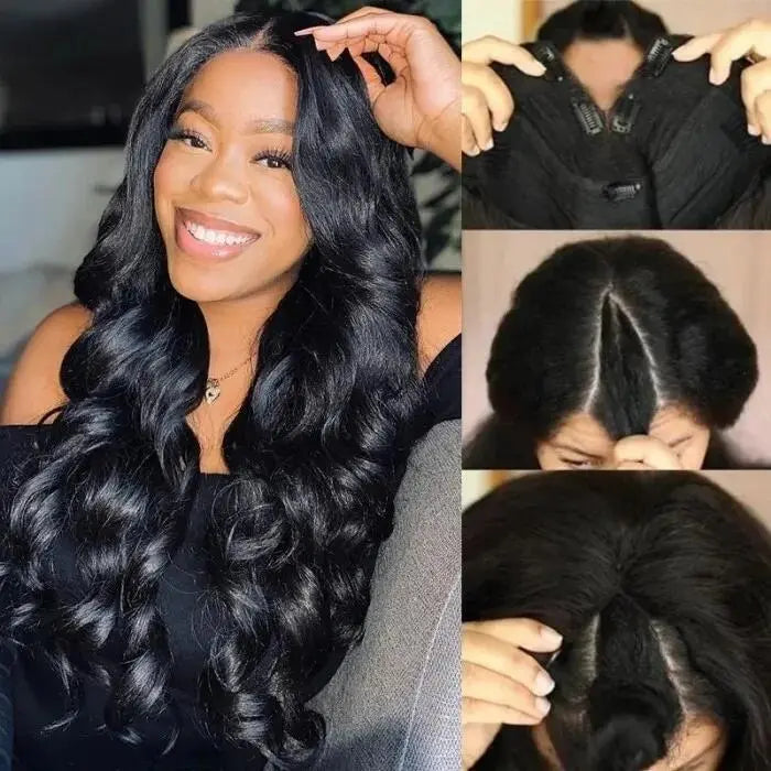 Ready To Go Glueless V Part Wig Body Wave 100% Virgin Human Hair With Drawstring Upgrade u part Wig