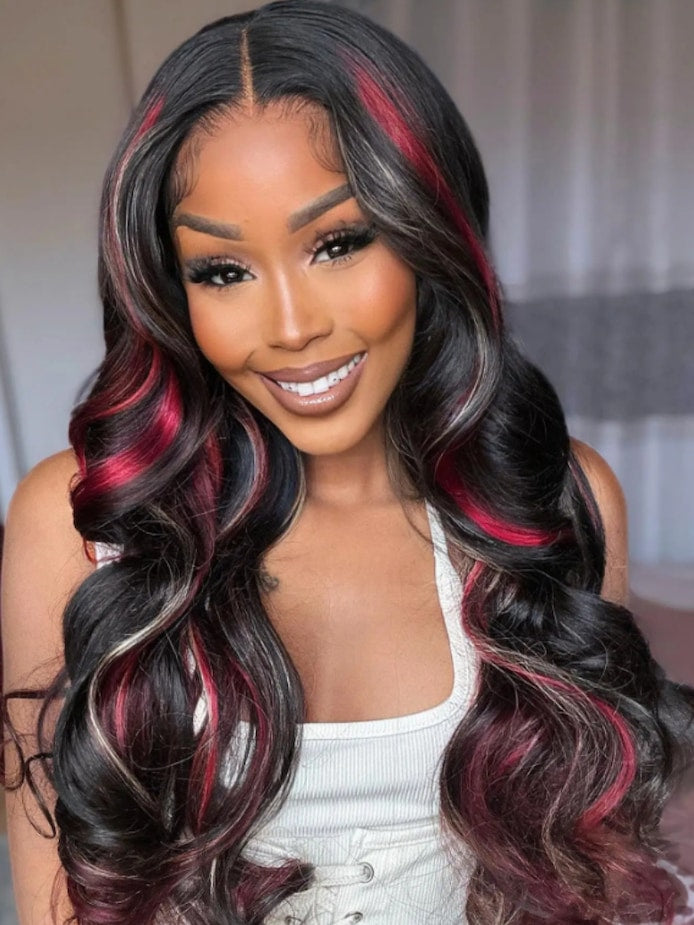 Red Blonde Highlights 13x4 Lace Wigs Human Hair