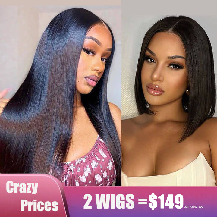 BOGO Exclusive Sale 4x6 HD Lace Straight Wig+13x4 Natural Black BOB Wig(Choose one of the three）