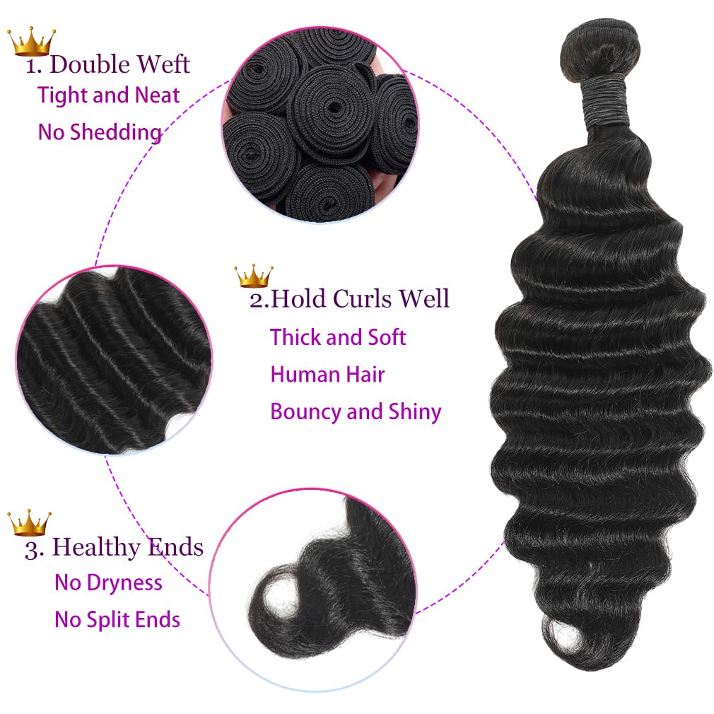 Loose Deep Wave Human Hair 3 Bundles Natural Black Color 100% Unprocessed Brazilian Virgin Hair