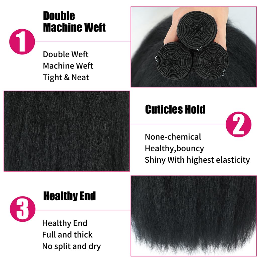 Kinky Straight Bundles 12A 100% Unprocessed Virgin Human Hair 3 Bundles