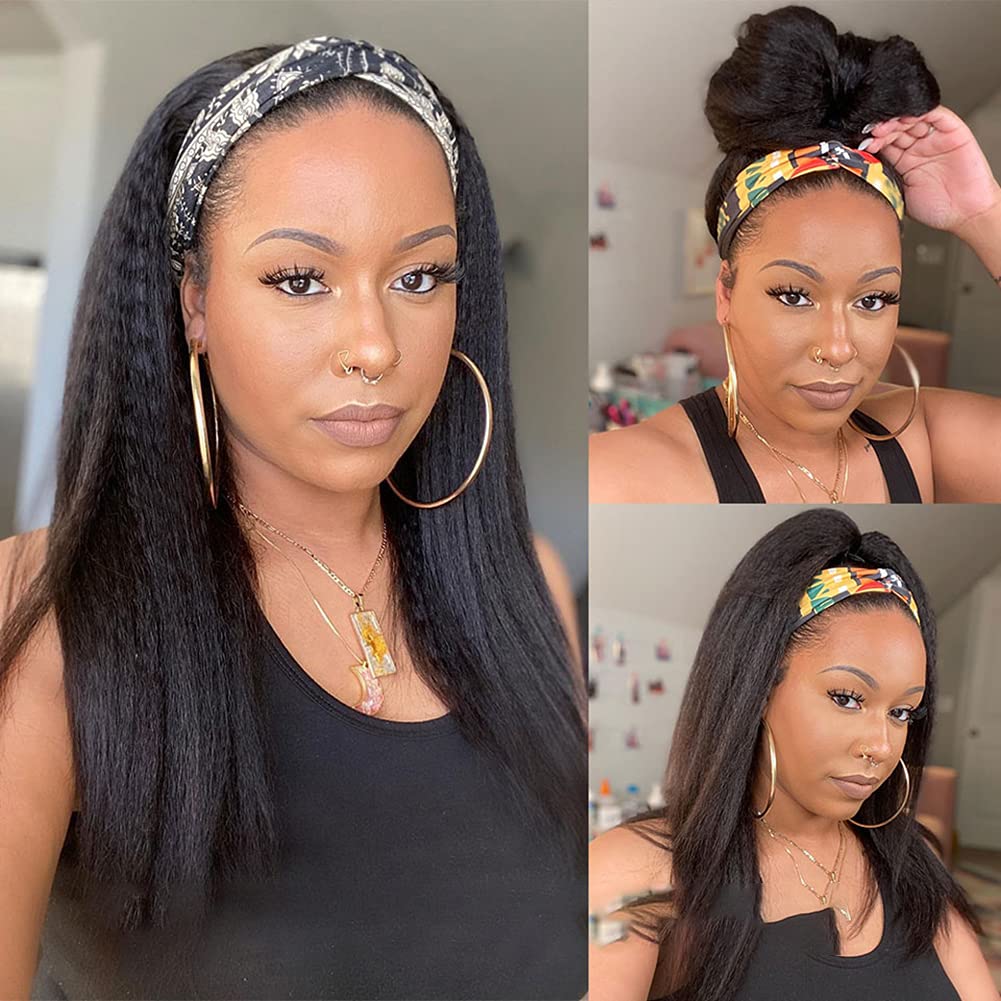 Minice Headband Wig Human Hair Kinky Straight None Lace Wig Glueless Yaki Straight Headband Wigs