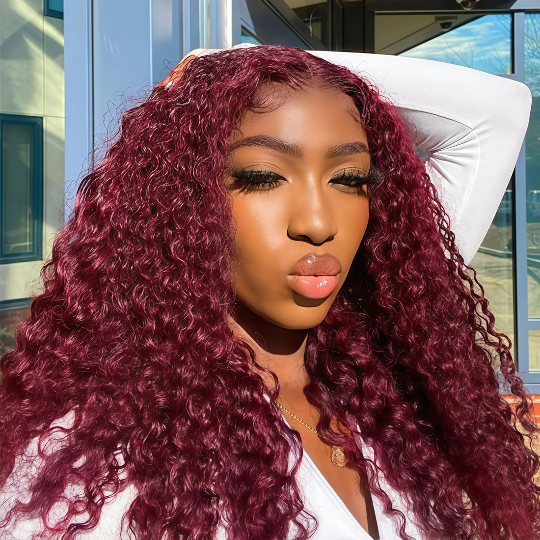 Minice 99J Burgundy Deep Wave 6×6 Pre-cut Lace Glueless Wig Human Hair Wigs