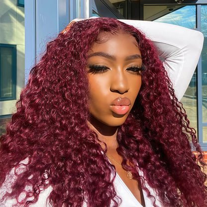 Minice 99J Burgundy Deep Wave 6×6 Pre-cut Lace Glueless Wig Human Hair Wigs