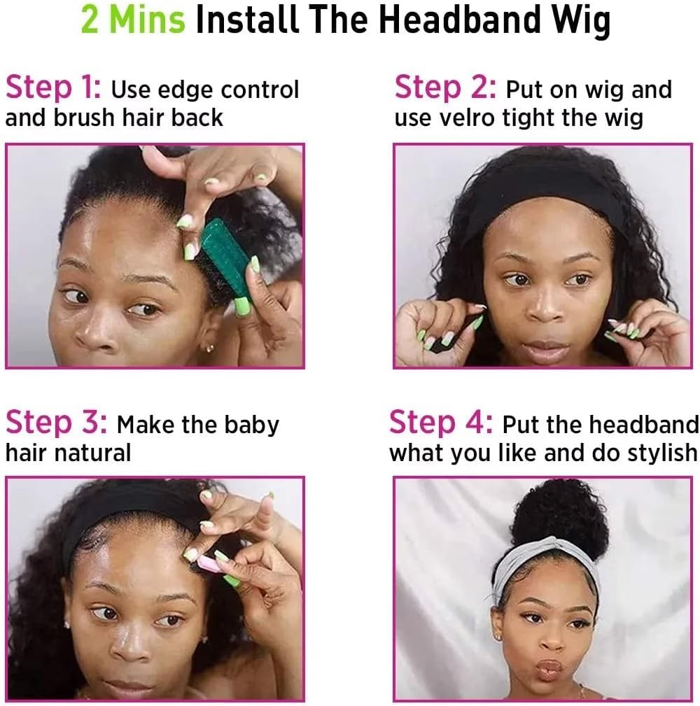 Minice Headband Wig Human Hair Kinky Straight None Lace Wig Glueless Yaki Straight Headband Wigs