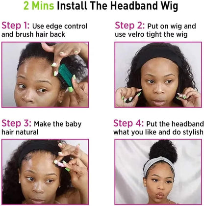 Minice Headband Wig Human Hair Kinky Straight None Lace Wig Glueless Yaki Straight Headband Wigs